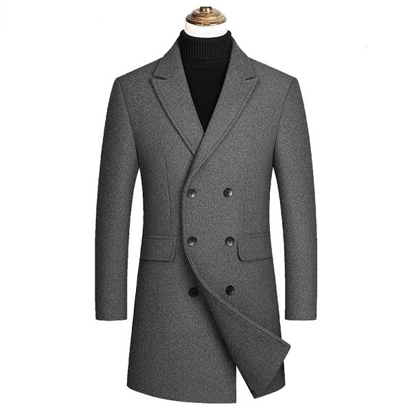 Homens misturas de lã trespassado cashmere trench coats longos jaquetas de inverno quente masculino negócios casual tamanho 4xl 231118