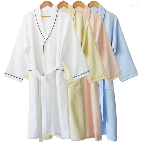 Damen Nachtwäsche Frühling Herbst Baumwolle Bademäntel Robe Unisex Pyjamas Sauna Kleidung Waffel Wasseraufnahme Pijamas Hausbademäntel