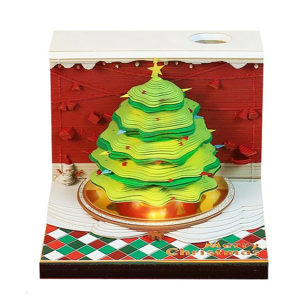 Kalender Omoshiroi Block 3D Notizblock Weihnachtsbaum Led Memo Pad Notizpapier Notizen Klebrige Kinder Party Geschenke 231117