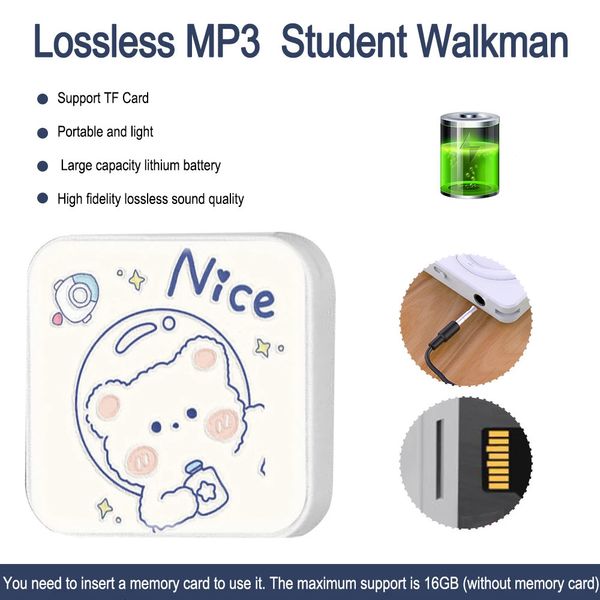 MP3 MP4-Player Mini-Cartoon-Muster Musik-Player Student Sport Laufen Walkman mit USB-Kabel Kopfhörer 231117