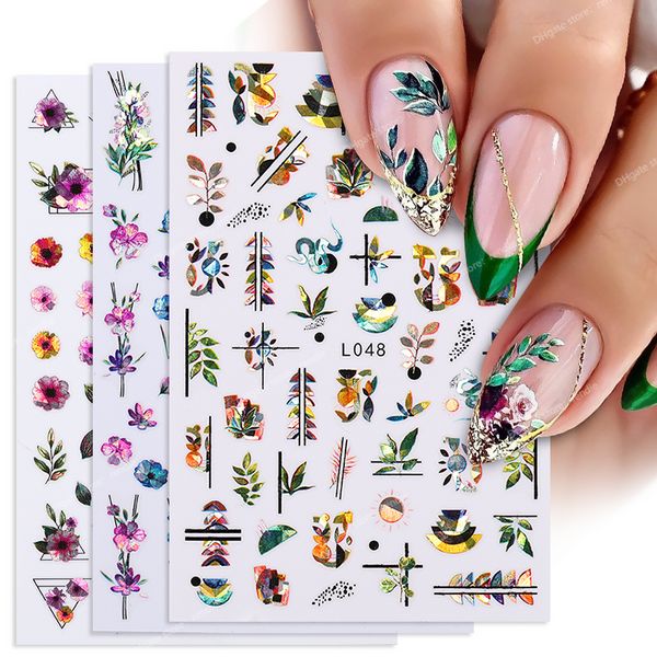 3D -Nagelaufkleber Blumenblatt Muster Kleber Transfer Geometrie Slider DIY Nail Art Accessoires Maniküre Dekoration Nagel Artsticker Abziehbilder Nagelkunstwerkzeuge