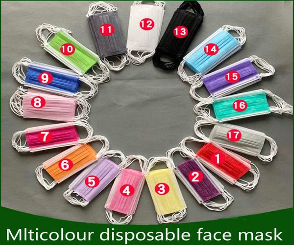 Máscaras faciais descartáveis multicoloridas de 17 cores 95 Eficiência de filtração Prevenção à prova de poeira Máscaras faciais da gripe Adulto 2231431