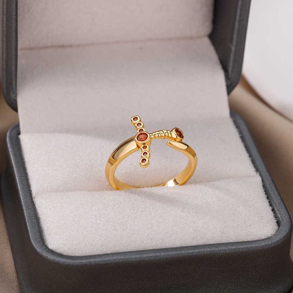 Band Ringe Goth Schwert Ringe für Frauen Männer Vintage Edelstahl Gold Farbe Finger Ring Hochzeit Ästhetischen Schmuck anillo hombre AA230417