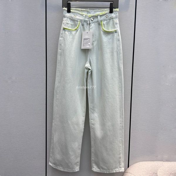 23SS Pantaloni jeans firmati da donna con bottoni in metallo con lettera Ragazze in cotone di fascia alta Pista di marca Cowboy Casual Jersey Outwear Vita alta Denim Pantaloni lunghi dritti