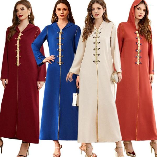 Roupas étnicas mulheres vestido longo vestido marroquino strass muçulmano kaftan dubai abaya capuz maxi party vestido sarees para na Índia