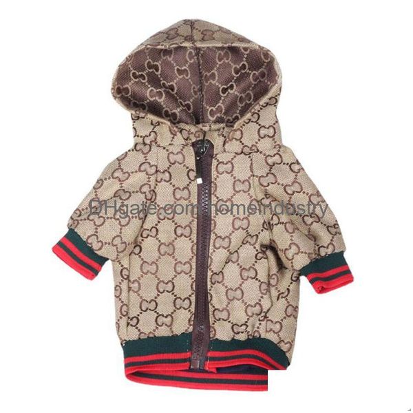 Vestuário de cão 2022 Natal Outono Inverno Quente Hoodie Jaquetas para Designers Impresso Roupas de Pet Zipper Com Capuz Adorável Bldog Corky Cat Dhmzc