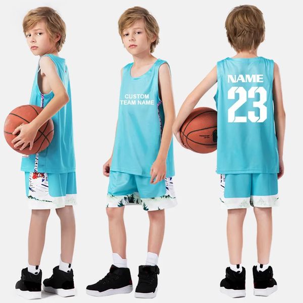 Açık Tişörtler Customchildrens Yaz basketbol üniforma Set Polyester Nefes Alabaş Çocuk Basketbol Gömlek Basketbol Forması Erkekler için B210 231117