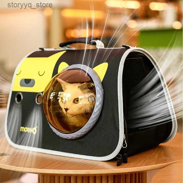 Cat Carriers Crates Houses 31X41Cm Dobrável Respirável Viagem Portátil Messenger Pet Bag Crossbody Mochila Transparente Cat Cage Cat and Dog Supplies Q231118