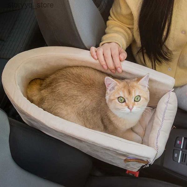 Cat Carriers Caixas Casas Portáteis Cat Carrier Bag Assento de carro Pet Cat Bed Viagem Controle Central Antiderrapante Universal Veículo Braço Q231118