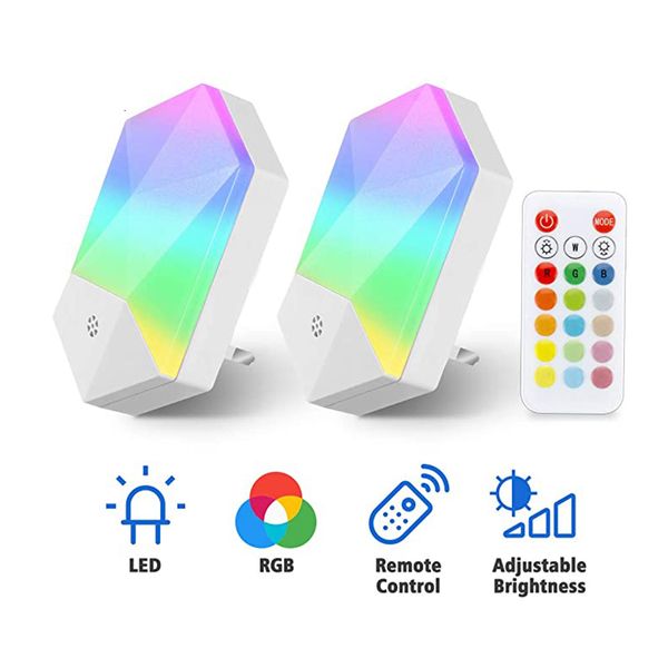 Lâmpadas Tons 1/2 PCs RGB Night Light 16 Cores LED Controle remoto Luzes noturnas Dimmable UE/EUA/UK Plug para bebês quarto quarto lâmpada de parede 230418