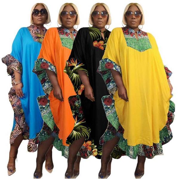 Plus Size Frauen Kleid Designer Kleider 2023 Sommer Neue Rüschenkante Gedruckt Panel Großer Rock Nachtclub Kleid Robe