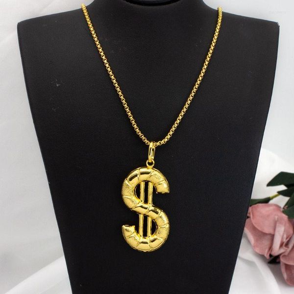 Подвесные ожерелья Hip Hop Dollar Ожерелье Женщины 24K Золотые