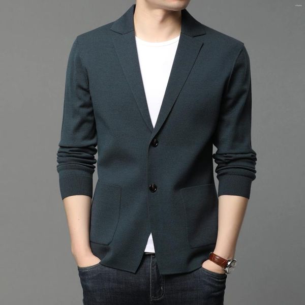 Männer Pullover Koreanischen Stil Pullover Blazer 2023 Herbst Einfache Mode Strickjacke Einreiher Slim Fit Mantel Langarm Strickwaren