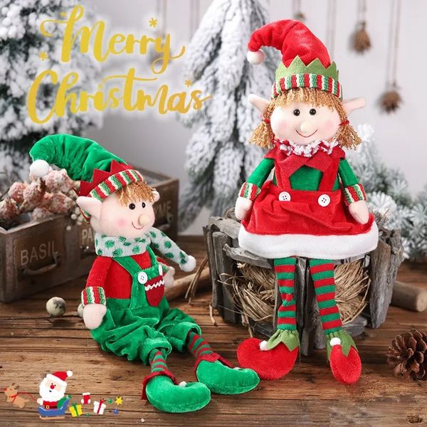 Decorazioni natalizie Simpatico tessuto natalizio Gambe lunghe Bambole elfo Ragazzo e ragazza Peluche Bambole elfo Decorazioni natalizie per la casa Regali per feste di Natale per bambini 231117