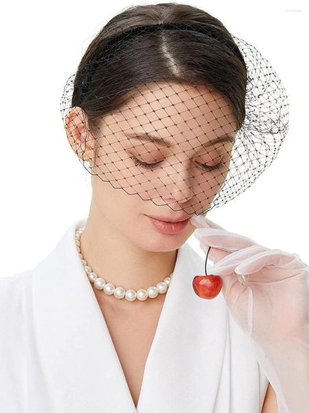 Cabeças fascinador malha véu na cabeça de fita de noiva Tea Party Black Face máscara de máscara de cabelo Acessórios de jóias