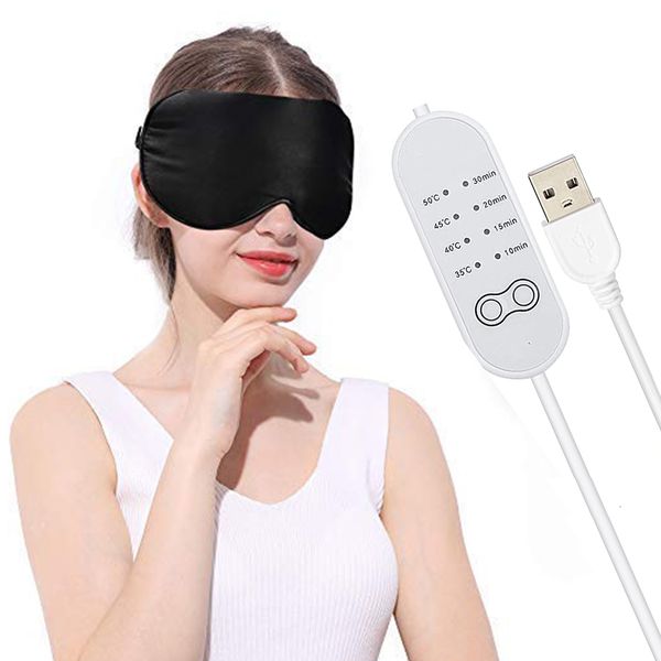 Massageador de rosto USB Máscara ocular aquecida reutilizável Silk Fauring Para dormir Pushless Anti Dark Circle Patch Care 230418