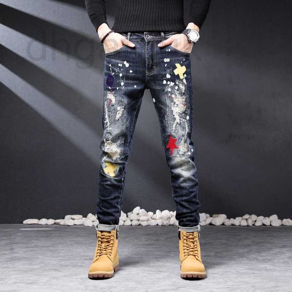 Jeans masculinos designer bordado perfurado jeans masculino rock jeans renascimento jeans personalizados leggings slim fit patch calças de mendigo marca de moda j4jx