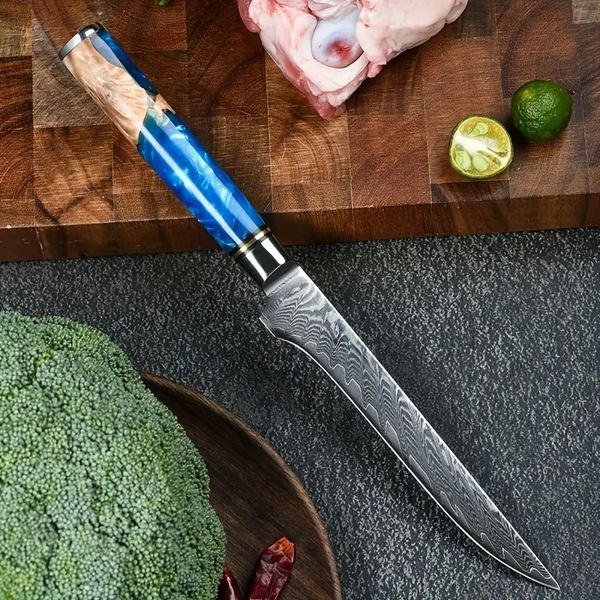 1 peça, faca de desossa de damasco com lindo cabo de resina, faca de chef profissional para cortar carne e carneiro, acessórios de cozinha