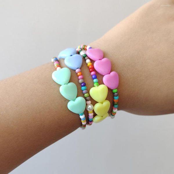 Pulseras con dijes ZX Pulsera de cadena con cuentas hecha a mano para mujeres niñas INS Corazón lindo Ajustable Regalos de fiesta al por mayor