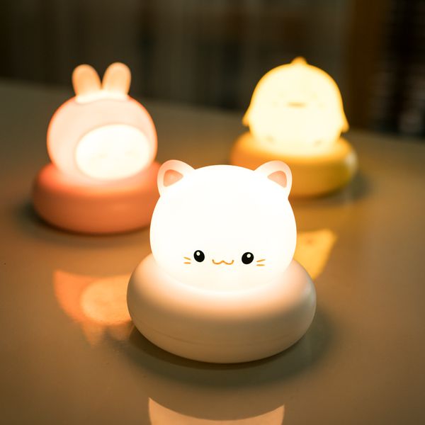 Lâmpadas Sombras Night's Night Light Bear Rabbit Baby Nightlight fofo para o quarto de casa garoto USB Cartoon Led Led Christmas Presente 230418