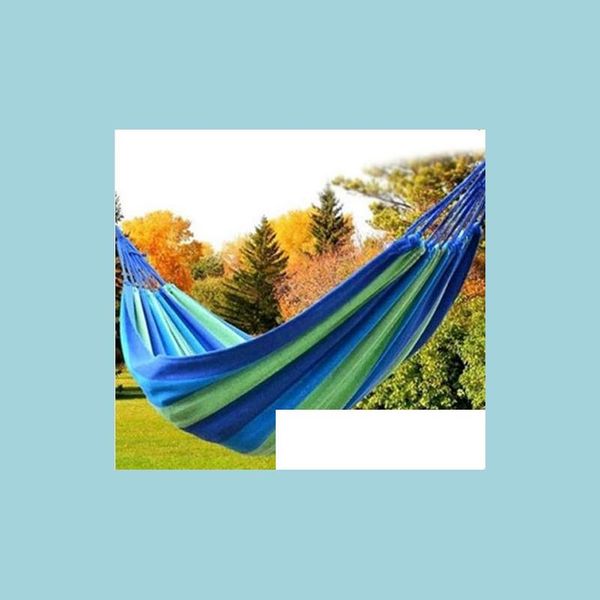 Hängematten Travel Cam Canvas Hängematte Outdoor Swing Garden Indoor Slee Rainbow Stripe Doppelbett 280X80Cm Gift Drop Delivery Home Furnit Dhq1O