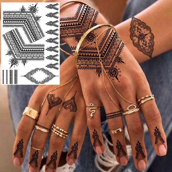 NXY Temporäre Tattoo Rejaski Schwarz Henna Spitze Tattoos Aufkleber für Frauen Schmetterling Mehndi Blume Fake Tatoo Feder Flora 03303062134