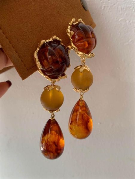 Brincos de Brincos Dangle Design Amber Amber Elegante Court Long Court Vintage