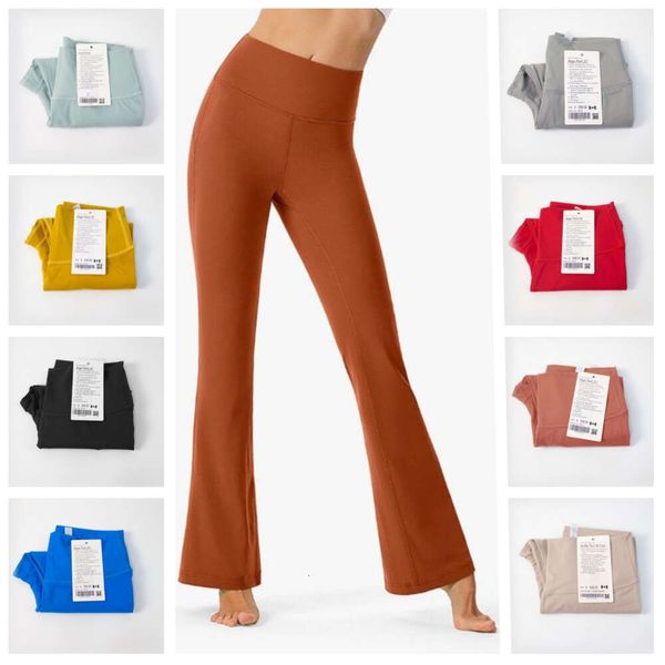 LL calças de yoga femininas ajustadas flare softstreme bainha dividida longa interior ao ar livre cintura alta slim mostrar pernas fitness rede de secagem rápida leggings de cor sólida macio hip lift s5