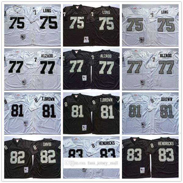 Film DIY Vintage Fußball 81 Tim Brown Trikots MitchellNess 77 Lyle Alzado 75 Howie Long 83 Ted Hendricks 82 Al Davis Jersey College Schwarz Silber Weiß