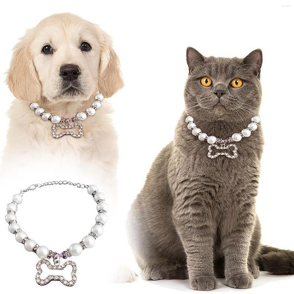 Hundehalsbänder Imitationsperle Glänzende Strassanhänger Niedliche Halskette Haustierhalsband Zubehör Schmuck Halskette Für Welpen Kleine Katzen