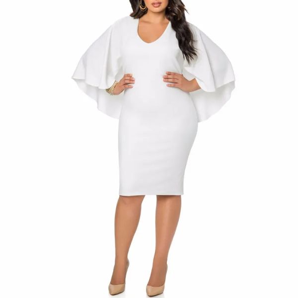 Vestidos casuais básicos moda feminina vestido plus size l/xl/xxl/xxxl senhoras batwing manga v pescoço capa bodycon bandagem capa midi vestidos de festa