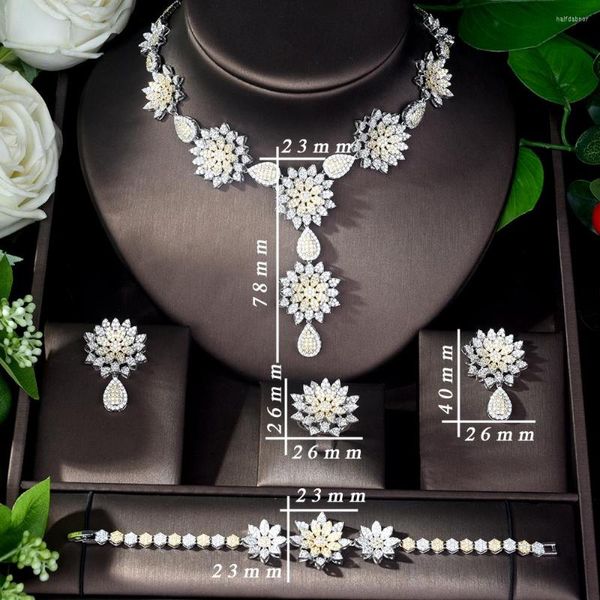 Halskette Ohrringe Set Mode Trendy Micro Inlay Zirkonia Schmuck 2 Töne Frauen Parure Bijoux Femme Mariage N-522