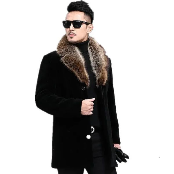 Cappotto da uomo in misto lana Cappotto maschile Autunno Inverno Cappotto da uomo con collo in pelliccia artificiale Trench Taglie forti Giacca M5XL 231118