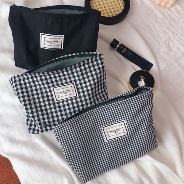 Kosmetiktaschen Cases Cotton Makeup Bag For Bag Plaid Large Cosmetic Pouch Necesserie Make Up Organizer Beauty Storage Woman Men Travel Toiletry Bags 230418