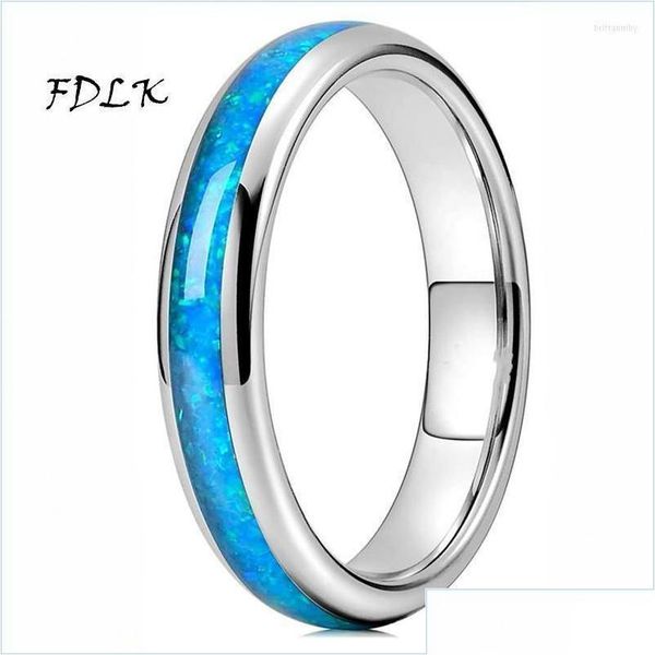 Eheringe Eheringe 4 mm für Männer Frauen Edelstahl Ring Blauer Feueropal Inlay Luxus Band Verlobungsschmuck Anillos Mujerw Dhn4I