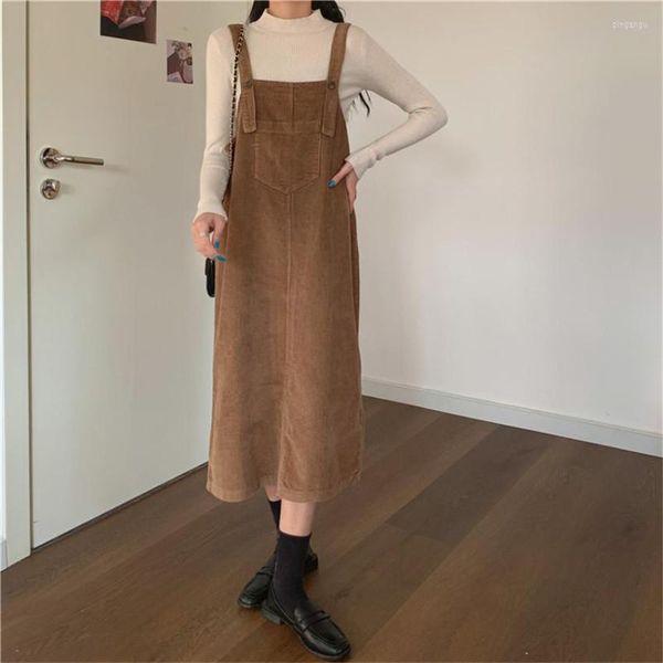 Abiti casual Autunno Inverno Abito vintage in velluto a coste Donna Moda di alta qualità Stap Stile Preppy Midi Vestido De Mujer