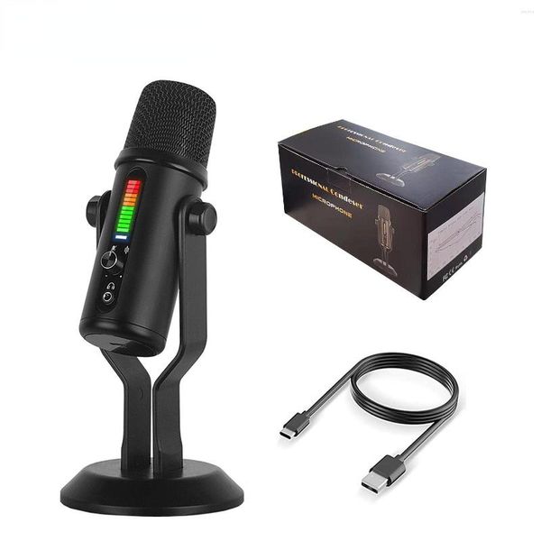 Microfones USB Condenser Microfone Profissional para Gaming Recording Streaming Studio Vídeo do YouTube no PC e Mac Com RGB Light Mikrofo