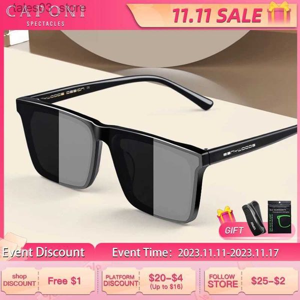 Sonnenbrille CAPONI Nylon Polarisierte Sonnenbrille Hochwertige Acetat Quadratische Flache Design Sonnenbrille Für Männer UV400 Schützen Schwarz Farbtöne CP7499 Q231120