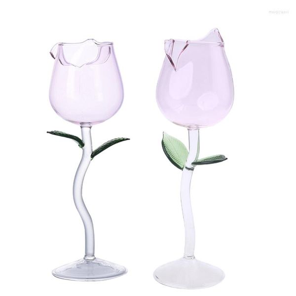 Bicchieri da vino calice fiore rosa calice cristallo soffiato a mano flauti champagne succo rosso di classe per attrezzo da bar da cucina per feste