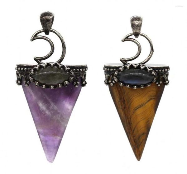 Colares pendentes kft cura natural cristal quartzo labratorite stone stone lua triângulo forma chakra reiki jóias de colar de amuleto