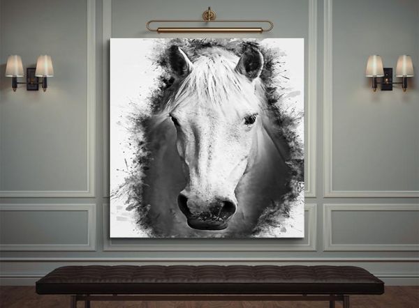 Nero Bianco Wall Art Testa di cavallo Tela Pittura Nordic Poster e stampe Astratte Immagini a parete per soggiorno Home Decor8135677