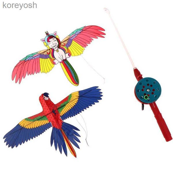 Drachenzubehör, Cartoon-Adler, faltbar, für Kinder, Mini-Kunststoff-Spielzeug, Drachen + 40 cm Handbremse, Angelrute, Spielzeug für Kinder, Outdoor-Spielzeug, L231118