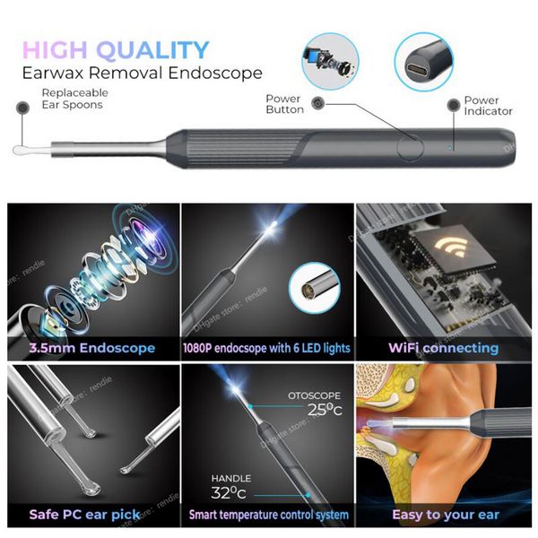 Wireless Smart Visual Ear Cleaner Otoscopio NP20 Strumento per la rimozione del cerume con fotocamera Endoscopio auricolare Kit 1080P per iPhone iPad Android Cura della salute personaleCura dell'orecchio Bellezza