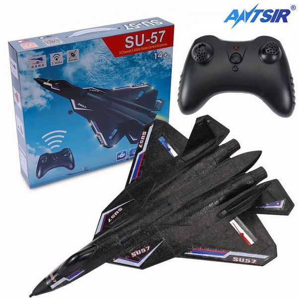 Aeronaves ElectricRC Plano RC SU57 2.4G Rádio Controle remoto Avião com asa de espuma de espuma de asa fixa de asa fixa Toys Modelo para crianças 230417