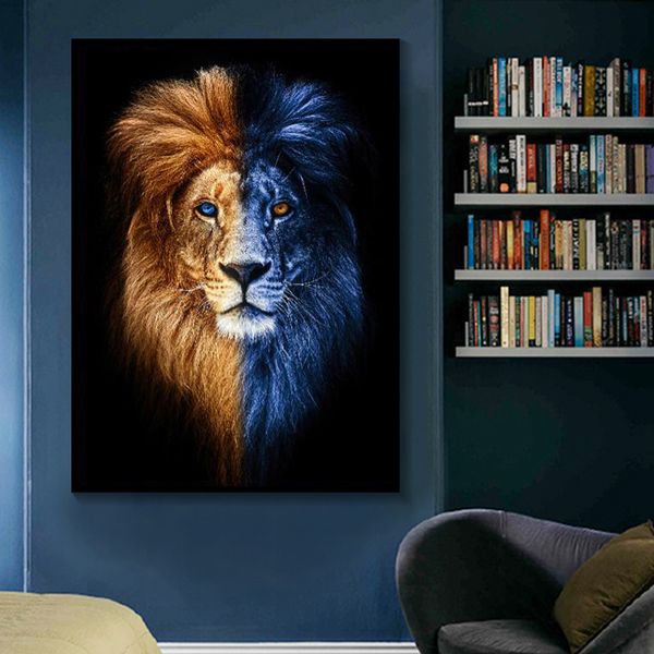 Posters de Lion African Animal Elephant Zebra Lion and Print Wall Art Dintura a óleo para decoração de decoração da sala de estar decoração