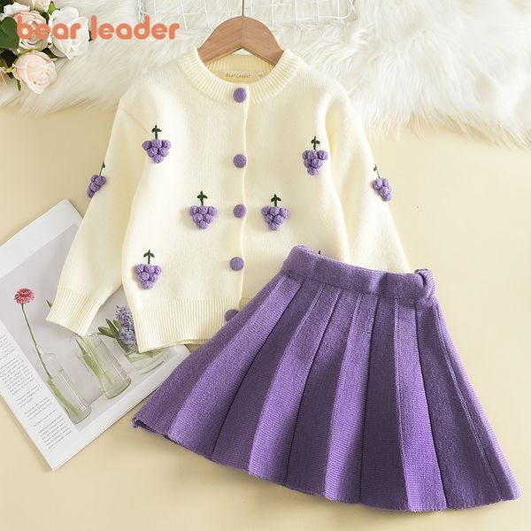 Conjuntos de roupas Bear líder para meninas roupas de meninas definido outono de inverno desenho animado uva conjunto de roupas infantil malha de roupa doce