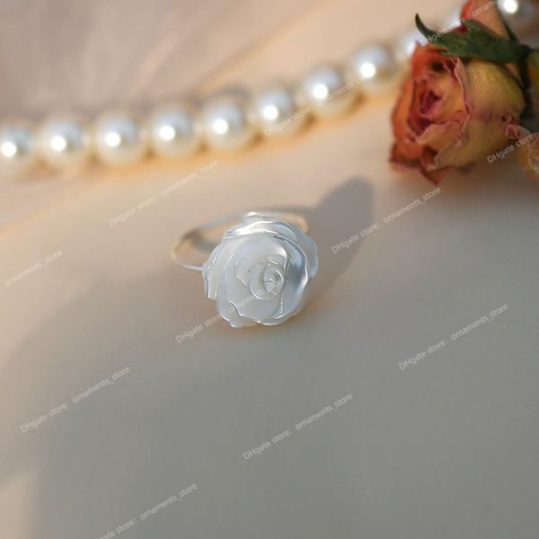 Anel de flor de concha natural 925 prata esterlina joias artesanais exclusivas para mulheres presente joias finas anéis acessórios de joias