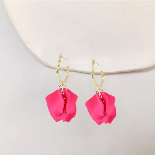 Orecchini a bottone Moda coreana Acrilico Petali di rosa Fiore ciondola per le donne Trend Design di lusso Accessori per gioielli per feste di nozze