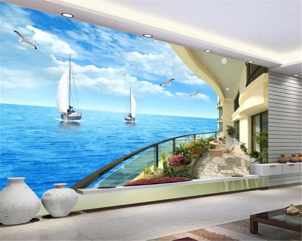 Papéis de parede 3D Home Wallpaper Resort Balcony TV Background Wall Sala de estar de decoração de decoração de papel mural