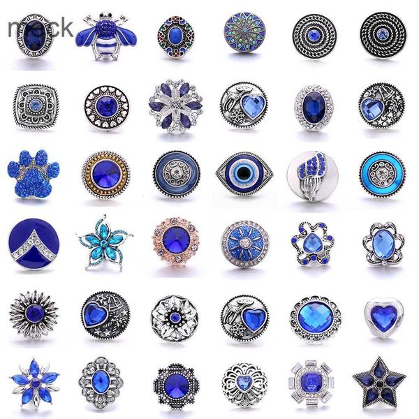 Düğme Saç Klipsleri Barrettes 5pcs/Lot Snaps Takı Mavi Rhinestone Çiçek 18mm Metal Snap Düğmeleri Uygun Metal Snap Bilezik Kolye Mücevher Hediye